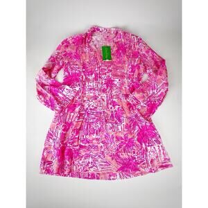 NWT Lilly Pulitzer Women's Sarasota Tunic Dress Paradise Pink V Neck Long Sz XS